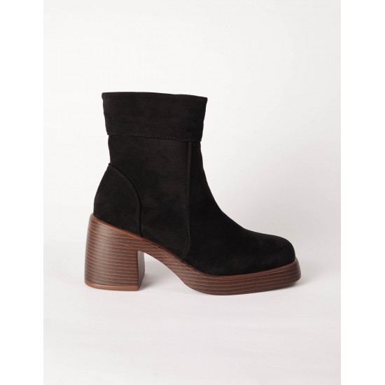 Cuffed Suede Chunky Heel Boots