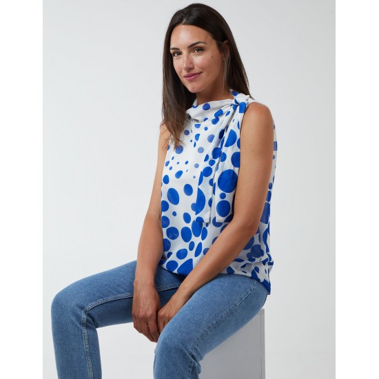 Sleeveless Polka Dot Top With Tie Neck