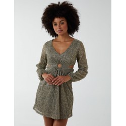 V-Neck Long Sleeve Lurex Dress