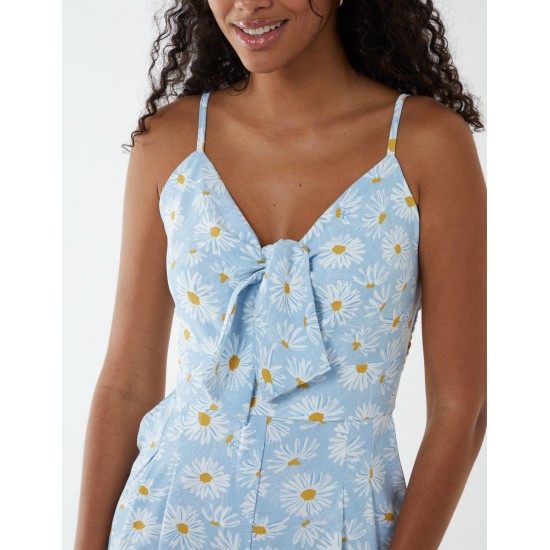 Daisy Print Tie Front Jumpsuit