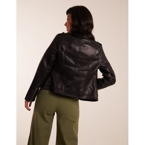 PU Leather Zip Through Biker Jacket