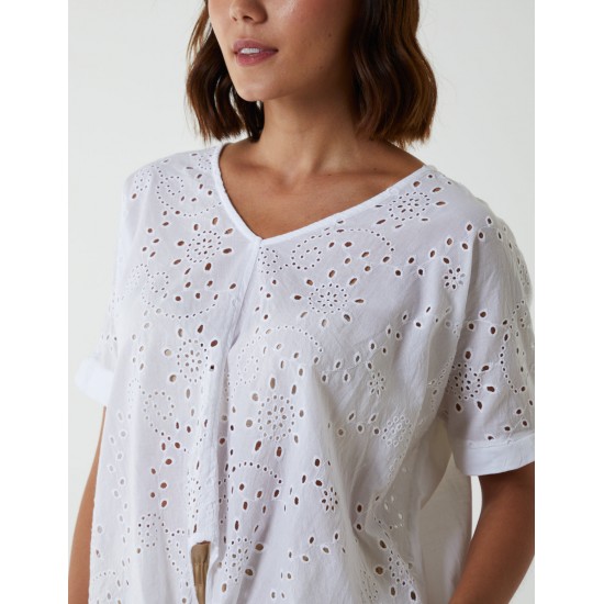 Broderie Batwing Knot Front Top