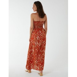 Bandeau Shirred Maxi Dress