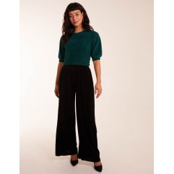 Wide Leg Textured Velour Trouser