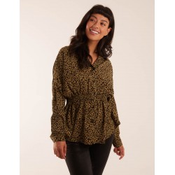 Leopard Print Shirred Waist Shirt