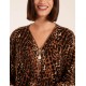 Zip Front Leopard Diamante Tunic Top