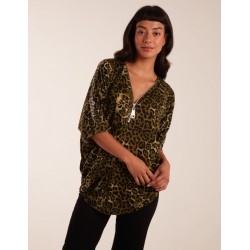 Leopard Zip Front Diamante Tunic Top