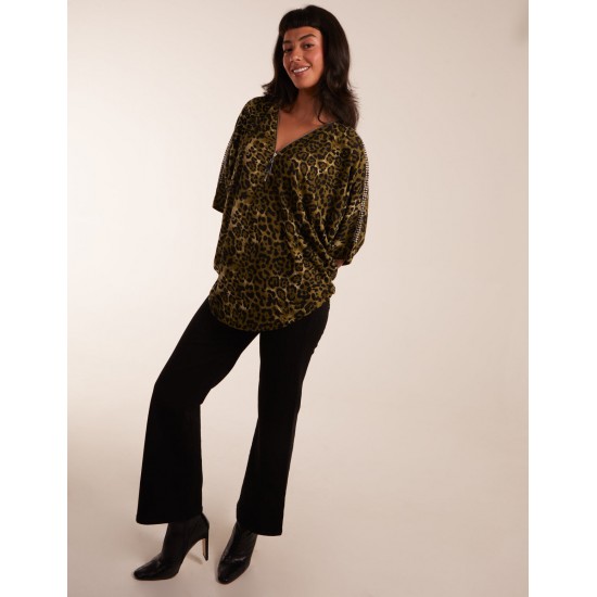 Leopard Zip Front Diamante Tunic Top