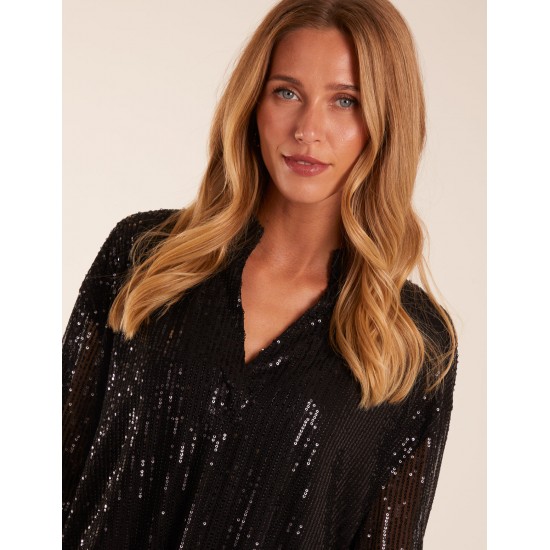 Grandad Collar Sequin Shirt