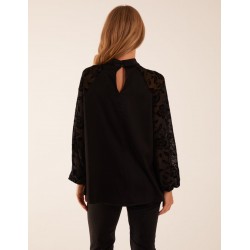 High Neck Flocked Sleeve Top