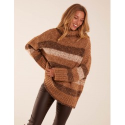 Stripe Chunky Knit Funnel Neck Jumper