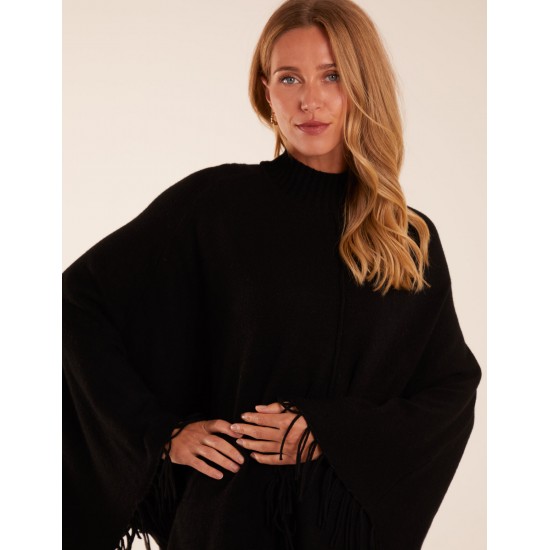 Tassel High Neck Poncho