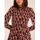 Geometric Print Shirred Bust Long Sleeve Shirt Dress