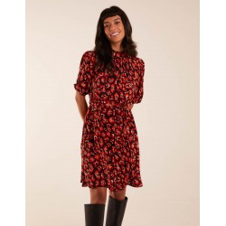 High Neck Animal Print Belted Dress