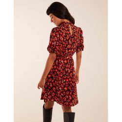 High Neck Animal Print Belted Dress