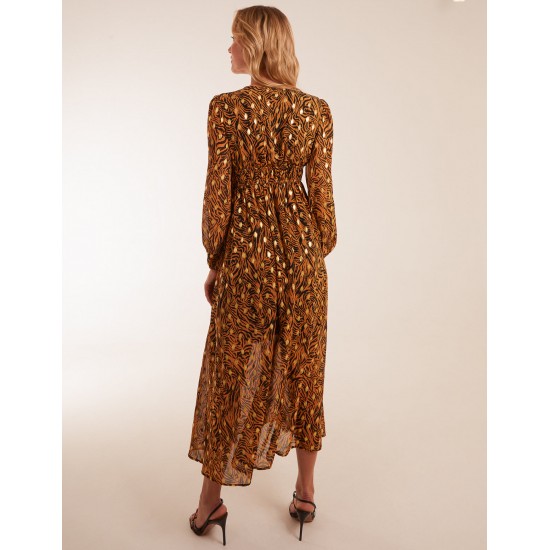 Shirred Waist Animal And Foil Print Maxi Dress