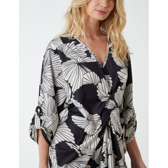 Twist Front Floral Print Tunic