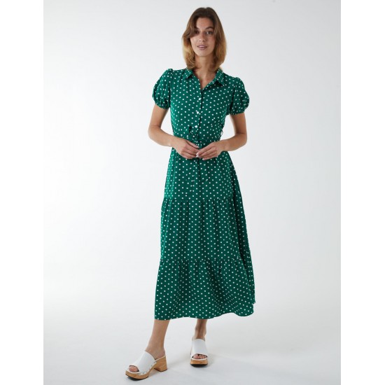 Collared Polkadot Maxi Dress