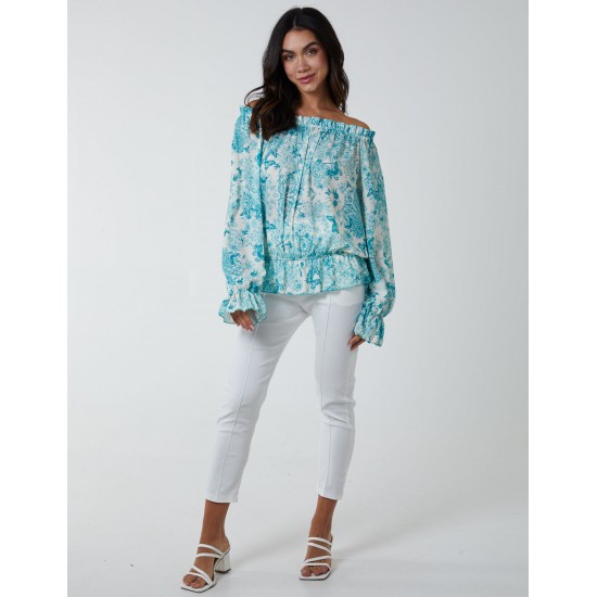 Butterfly Floral Print Gypsy Chiffon Blouse