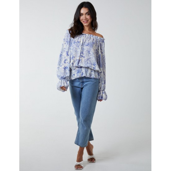 Butterfly Floral Print Gypsy Chiffon Blouse