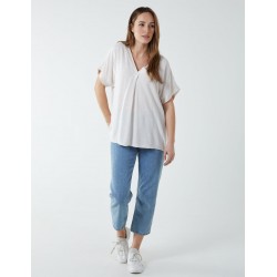 Satin Trim  V Neck Top