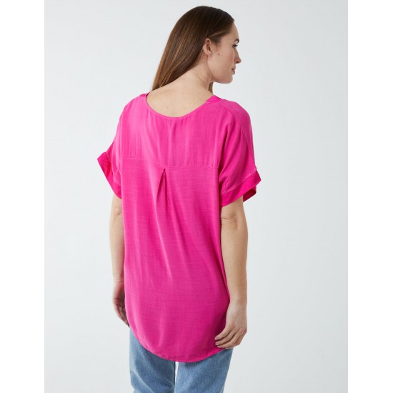 Satin Trim  V Neck Top