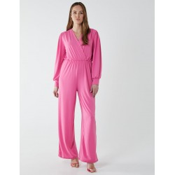 Elasticated Waist Crossover Long Sleeve Jumpsuit