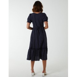 Polkadot Tie Waist Midi Dress