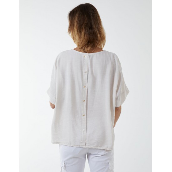 Button Back Pocket Top