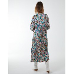 Multi Tiered Abstract Print Midi Dress