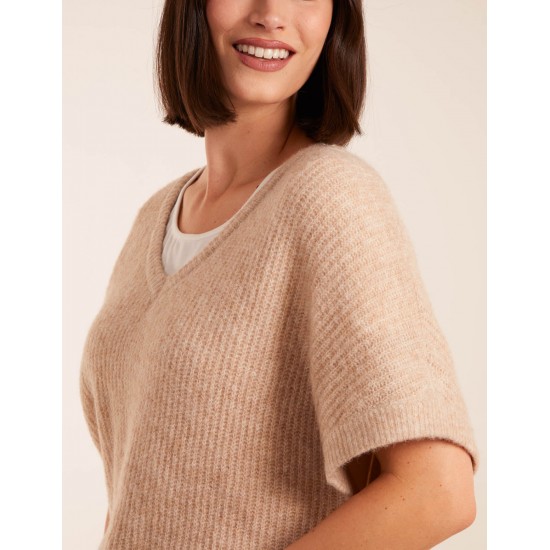 Puff Sleeve V-Neck Knit Top