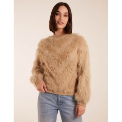 Fluffy Round Neck Cuff Sleeve Jumper