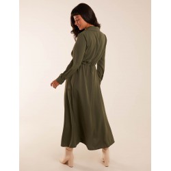 Drawstring Button Through Shirt Maxi Dress