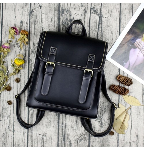 Black Leather Buckle Backpack