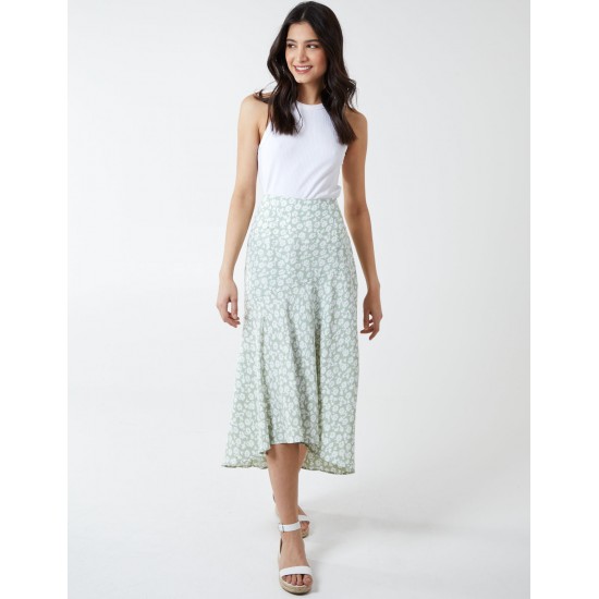 Floral Print Asymmetric Midi Skirt