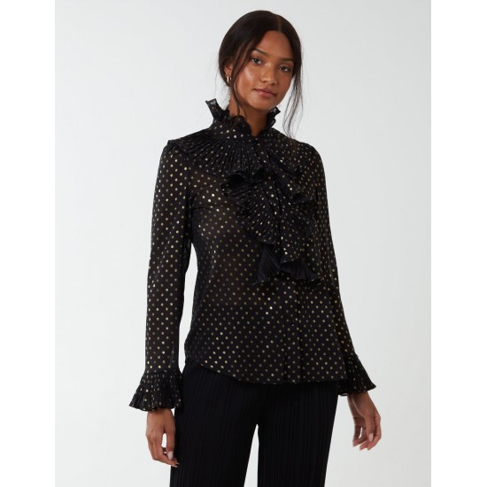 Gold Dots Pleated Frill Shirt