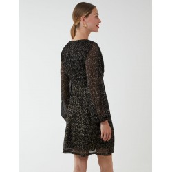 V-Neck Long Sleeve Lurex Dress