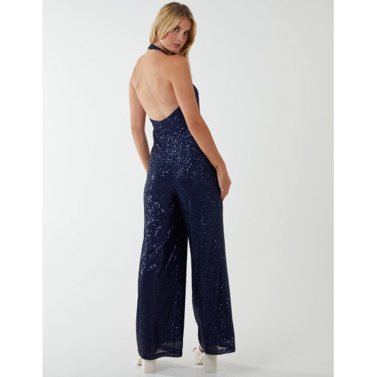 Halter Neck Plunge Jumpsuit