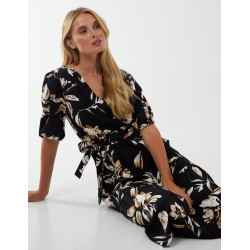 Wrap Front Tier Hem Midi Dress