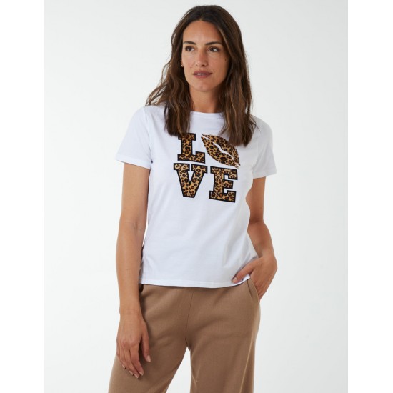 Leopard Print 'Love' Lips T-Shirt