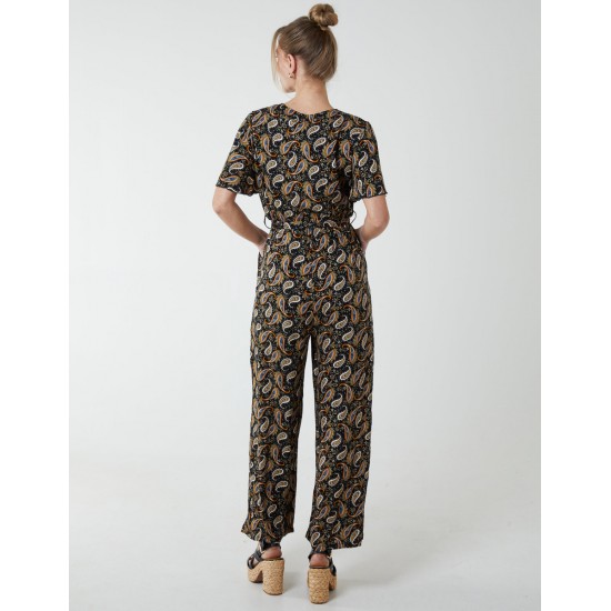 Paisley Floral Tie Waist Jumpsuit