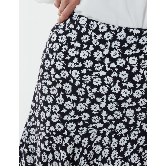 Floral Print Asymmetric Midi Skirt