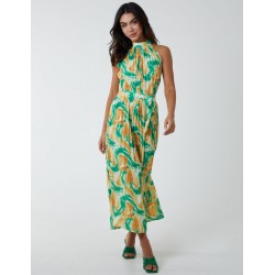 Halterneck Abstract Leaves Maxi Dress