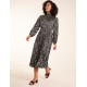 Abstract Animal Print High Neck Blouson Midi Dress