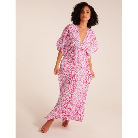 Elasticated Waist Tier Hem Angel Sleeve Maxi Dress