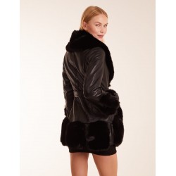 Faux Fur Collar PU Belted Coat