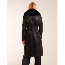 Longline Leather Look Faux Fur Coat