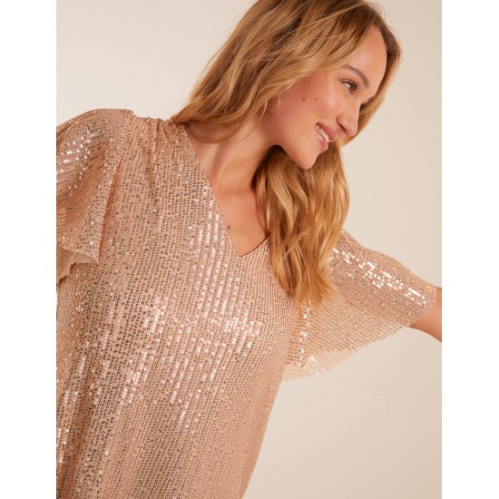 Angel Sleeve V Neck Sequin Top