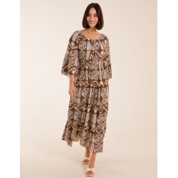 Print Button Front Scoop Neck Maxi Dress