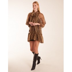 Leopard Print Pussy Bow Frill Shirt Dress